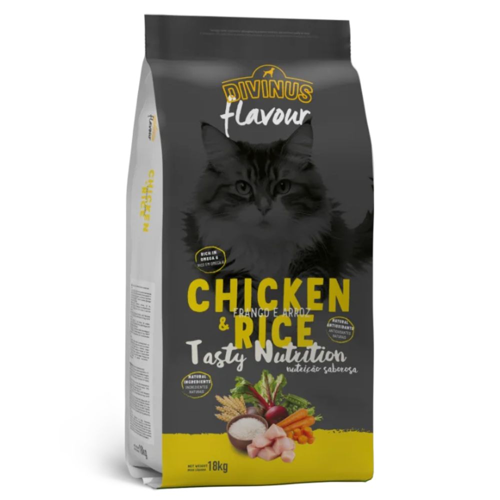 הארוחה האהובה על החתול שלך! Divinus Flavour עוף ואורז הוא מזון יבש מלא ומאוזן, המעניק לחתול בוגר את כל האנרגיה והוויטמינים הדרושים לו לבריאות מיטבית.
