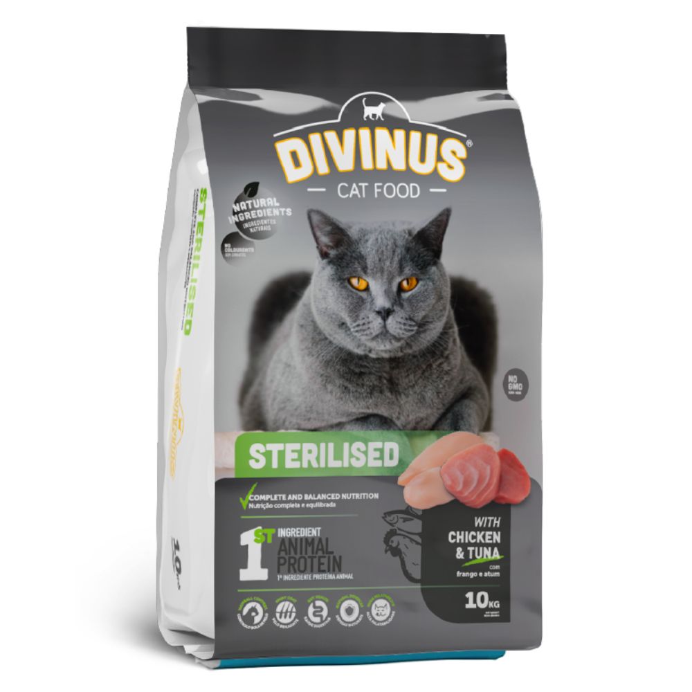 שומרים על המשקל ועל הבריאות! Divinus Sterilised פותח במיוחד כדי לענות על הצרכים המטבוליים המשתנים של חתולים לאחר עיקור או סירוס.