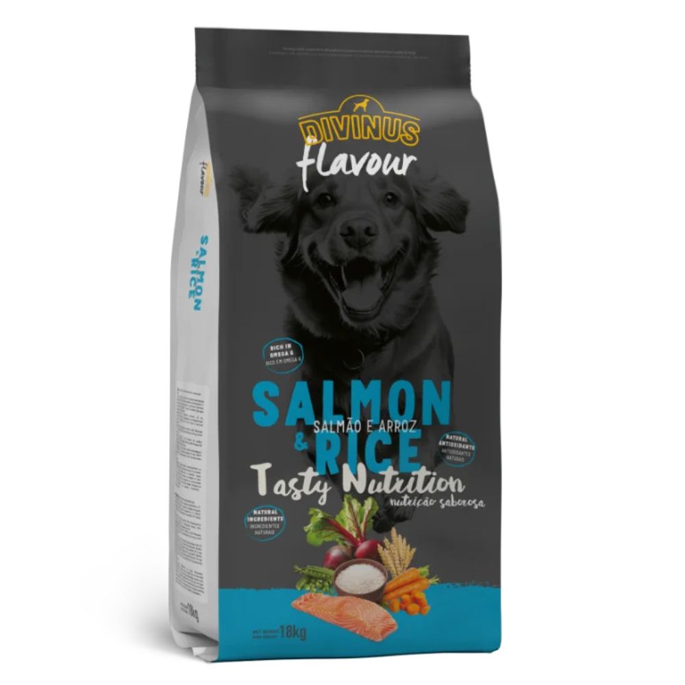 דיווינוס, מזון פרימיום לכלבים בוגרים על בסיס סלמון ואורז (18 ק"ג) - Divinus Flavour Salmon & Rice